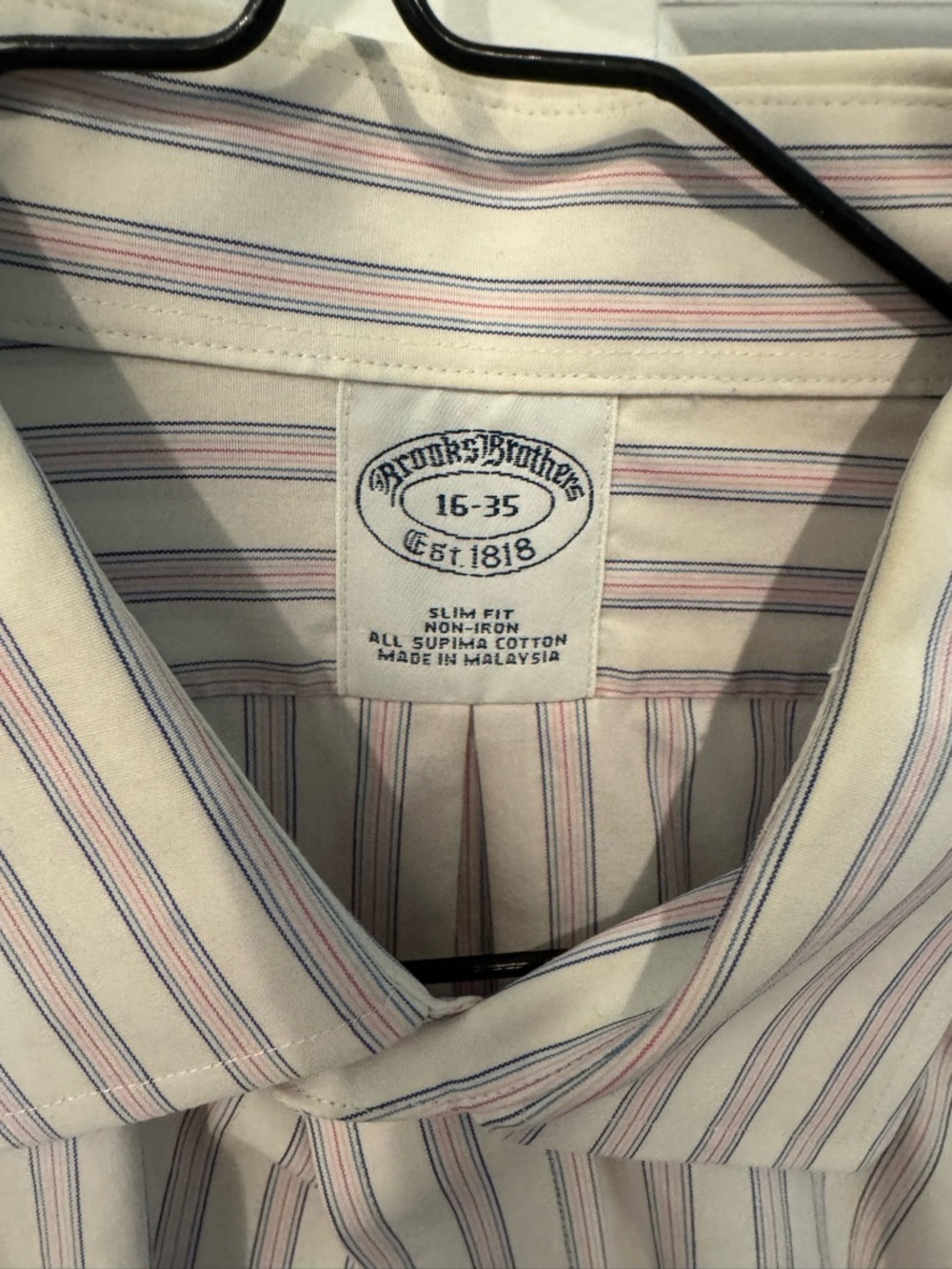 Brooks Brothers White Dress Shirt with Pink and Blue Stripes